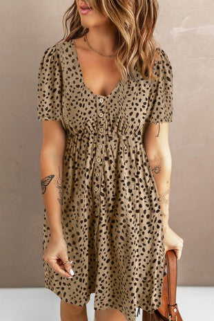 Leopard Button Up Short Sleeve Dress