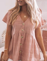 Pink Button Down Peplum Top