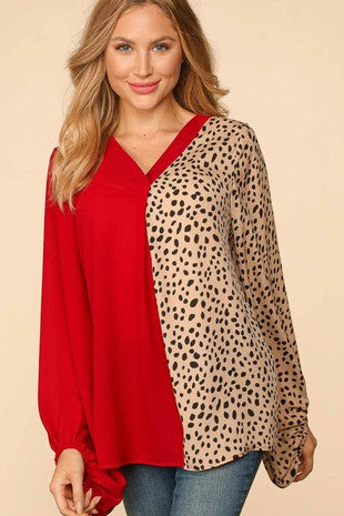 Red/Leopard Long Sleeve Top