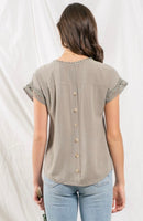 Dusty Sage Lace Trim Woven Top