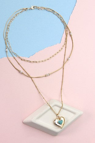Gold Layered Turquoise Heart Necklace