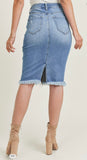 Frayed Hem Midi Skirt