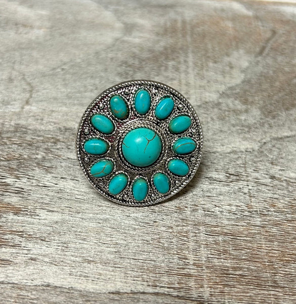 Large Western Turquoise Stone Stretch Ring