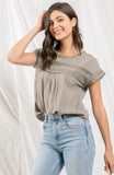 Dusty Sage Lace Trim Woven Top