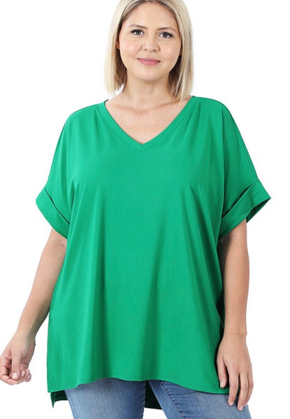 Kelly Green V-Neck High Low Top