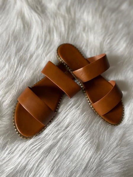 Cognac Double Strap Sandals