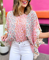 Light Pink Animal Print Floral Mix Top