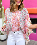 Light Pink Animal Print Floral Mix Top