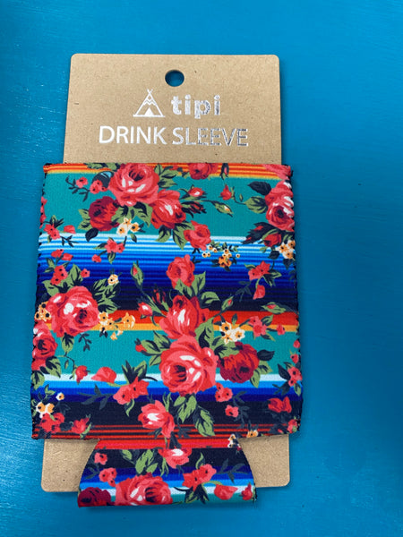 Roses and Teal Serape Drink Sleeve