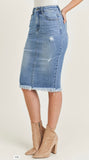 Frayed Hem Midi Skirt