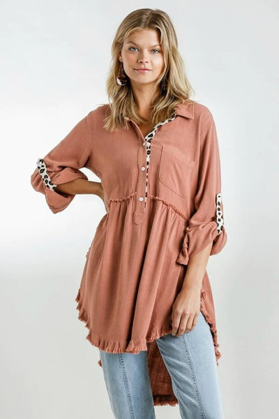 Dusty Pink Animal Print Accent Top