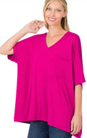 Magenta Oversized V-Neck Top