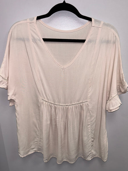 Apricot Ruffle Laced Detail Loose V-Neck Top